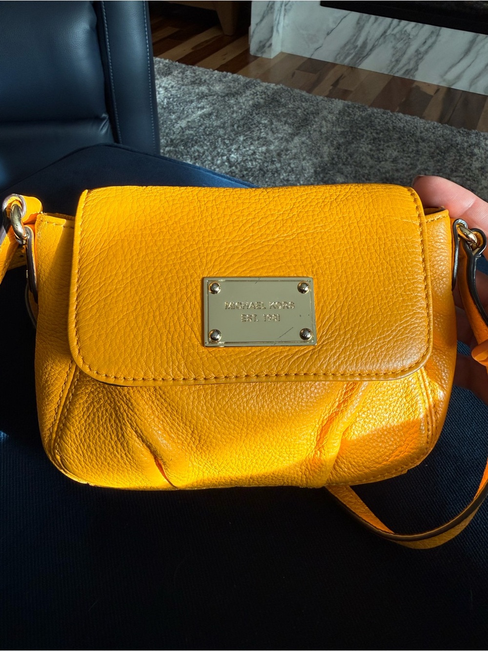 Michael Kors 35F2GJSC1L Pebbled Leather Yellow Mini Crossbody Bag